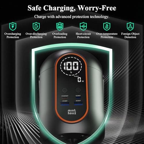 Minthouz 140w 54000mAh Laptop Power Bank with 65W Power Adapter, Versatile Camping Lighting, Wireless Charging, Smart Display, Portable Power Station for iPhone 17/16/15 Pro Max, MacBook, Dell, HP - Thumbnail 5