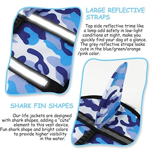 Fragralley Shark Camo Dog Life Jacket Swimming Vest with Reflective Material, Superior Buoyancy & Rescue Handle for Small to Large Dogs, Swim, Pool, Beach, Boating - Thumbnail 3