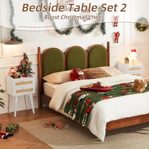 Lerliuo Rattan White Night Stand Set of 2 with 2 Drawers, Cane Accent Nightstand Bed Side End Table with Solid Wood Legs, Boho Nightstands Bedside Tables for Bedroom Living Room Dorm and Small Spaces - Thumbnail 6