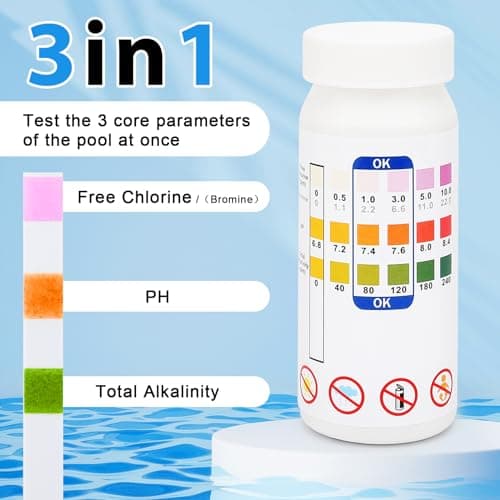 Ainkter Pool Test Strips - 3-in-1 Pool Water Testing Kit for Chlorine/Bromine, pH, Alkalinity - Easy and Accurate Hot Tub Test Strips for Swimming Pools & Spas - 50 Strips - Thumbnail 2