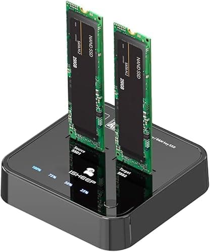 ISHEEP M.2 SATA SSD Docking Station, USB 3.1 (5Gbps) Offline Cloner & Duplicator, One-Button Backup, Tool-Free Plug and Play Vertical Design for Fast Data Transfer and Drive Upgrades - Image 1
