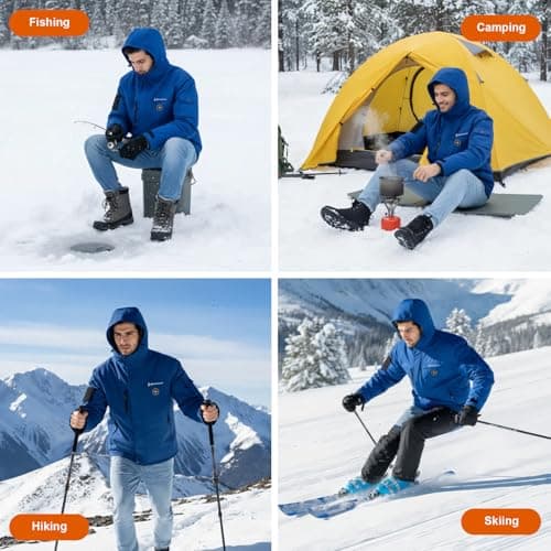 Brimekey Graphene Heated Jacket for Men, Fast Charge 20000mAh Large Capacity, Men's Heated Jacket with Fleece Lining, 6 Heating Zones Windproof Waterproof Soft Shell Hoodie Jackets Skiing Hunting - Thumbnail 2