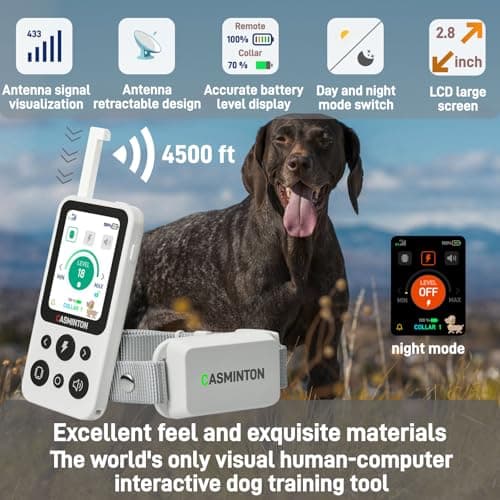 CASMINTON Shock Collar for 2Dogs [CRS01Pro]126 Training Levels, 4 Powerful Modes With 2.8-inch LCD high-definition display100% Safe Training Collar for Large Medium Small Dogs IPX7 Waterproof E Collar - Thumbnail 2