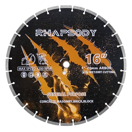 RHAPSODY 16 Inch Diamond Saw Blade, Segmented General Purpose Blade Dry/Wet Cutting Concrete, Masonry, Brick, Block, Paver 1"-20mm Arbor - Image 1