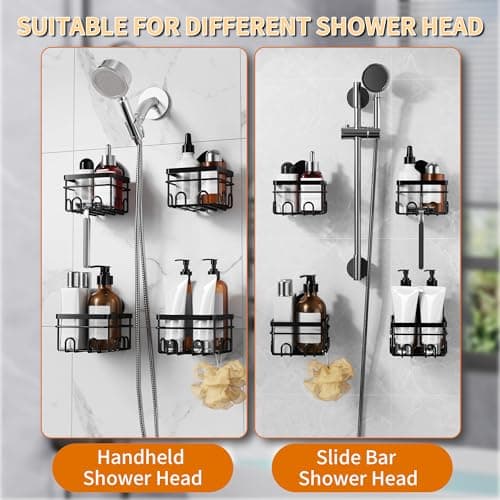 KEGII Suction Cup Shower Caddy 4 Pack, Universal Fit for All Showerheads, No Drill Bathroom Organizer with 36 Hooks & Razor Holder, Removable and Waterproof, Black - Thumbnail 3