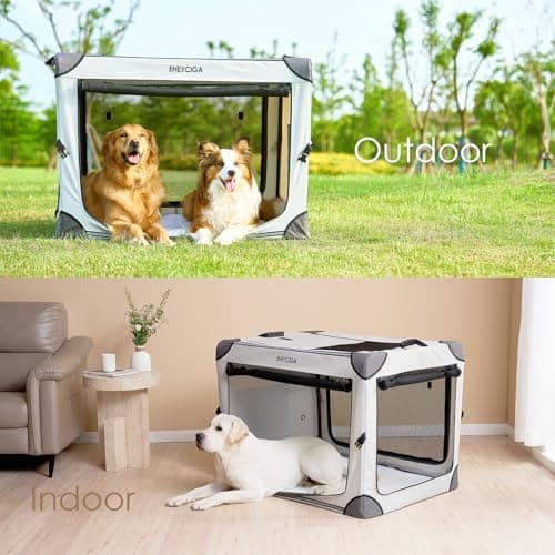 EHEYCIGA Collapsible Dog Crate 36 Inches, Portable Travel Crate for Large Dogs, Soft Foldable Pet Kennel with 4-Door Mesh Windows Indoor & Outdoor, Grey - Thumbnail 6