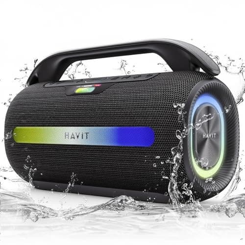 havit 120W Loud Bluetooth Speaker with Deep Bass, IPX6 Waterproof Outdoor Party Speaker, RGB Lights, 12H Playtime, TWS Pairing, Portable Speaker for Beach, Camping, Backyard - Image 1