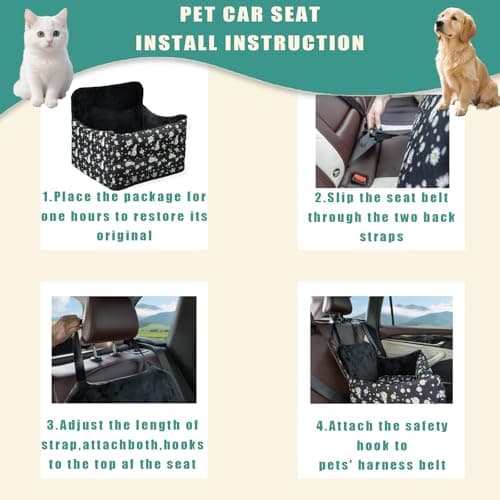 Cullaby Dog Car Seat for Small/Medium Dogs – Elevated Booster Seat with Detachable, Washable Cover, Safety Belts, and Storage Pockets Car Back Seat (Black Daisy, 15.75 * 17.72 * 9.84") - Thumbnail 5