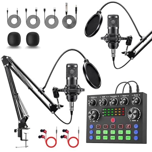 ALSO GO Upgraded Podcast Equipment Bundle for 2, Podcast Equipment with BM-800 Microphone & V8s Sound Card, Podcast Microphone Bundle for Podcasting, Recording, Singing, Streaming and Gaming - Image 1