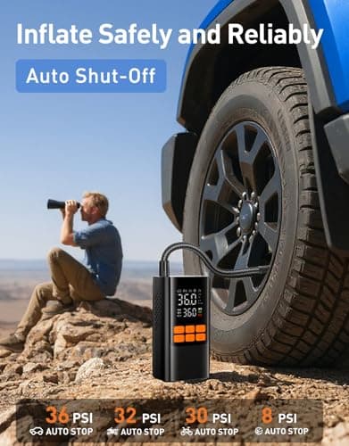 Cordless Portable Air Pump, 150PSI Fast Tire Inflator with Pressure Gauge, Compact Air Compressor for Car, Bike, Motorcycle, and Balls(Minimalist) - Thumbnail 5