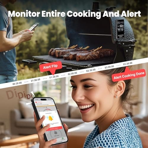 Btclink WiFi Sub-1G Smart Meat Thermometer Unlimited Range, 7 NIST-Cert.Sensors Magnetic Large-Display Smart Base, IP68 Wireless BBQ Grill &Smoker Thermometer, App&Standalone Monitoring(1,Black,Small) - Thumbnail 5