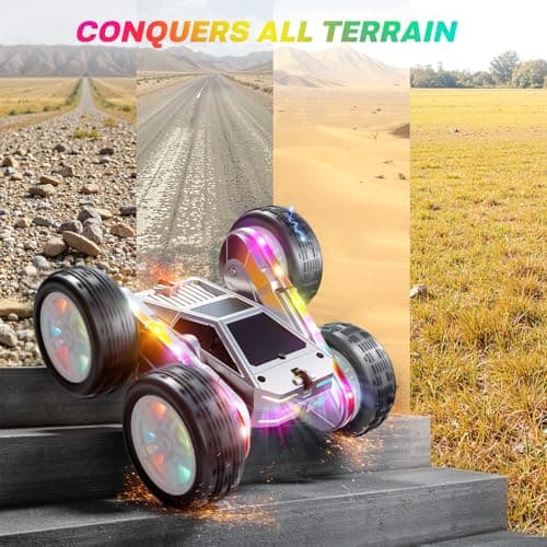 WayEee Remote Control Car for Boys 4-7, 360° Flips Rotating RC Stunt Car with Type-C Charging and LED Lights Strips, 2.4 GHZ Double Sided All Terrain 4WD RC Cars for Girl Boys Christmas Birthday Gift - Thumbnail 6