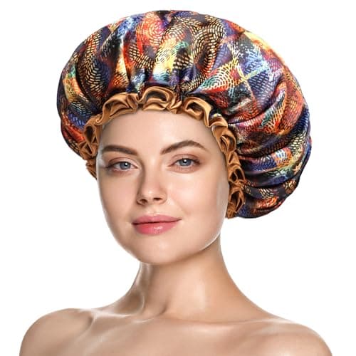 mikimini Large Shower Cap for Women Long Hair,Mystery Shower Caps with Brown Lace, Reusable Waterproof Bathing Shower Hat - Image 1