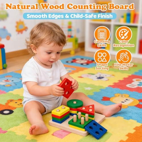VuvuVoda Montessori Baby Toys for Toddlers 1-3, 7-in-1 Educational Activity Toy Set with Soft Cloth Book, Stacking Blocks & Learning Toys, Birthday Gifts for Boys Girls - Thumbnail 4