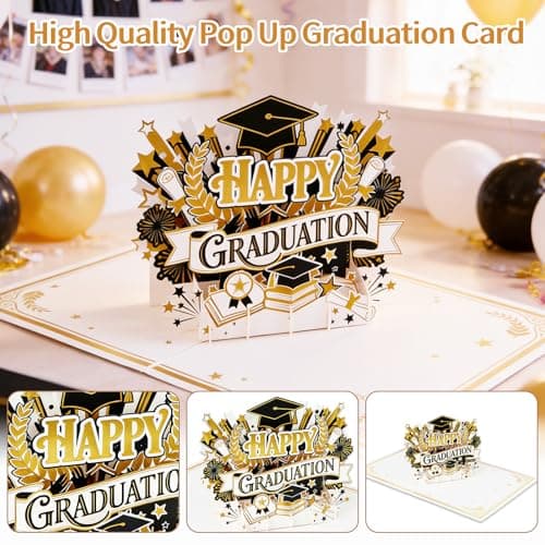 FaCraft Graduation Card Pop Up 2026 - Handmade Premium Black & Gold Foil Congrats Grad Card with Writing Insert, Blank Insert, Envelope, 8x6 Graduation Greeting Cards Gifts for High School College - Thumbnail 2