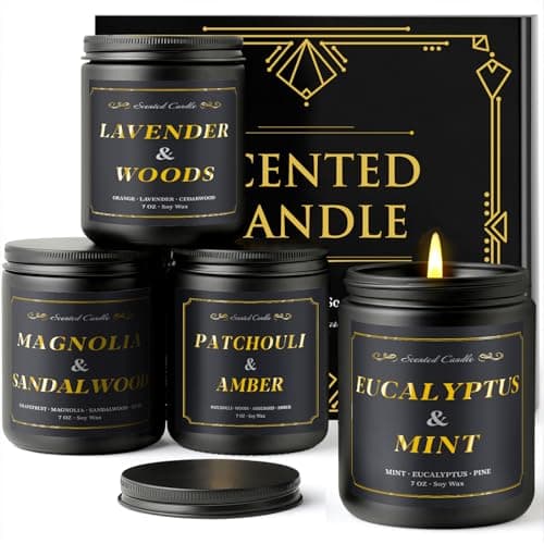 Aeraroma Scented Candles for Men Gift Set, 4 Pack Soy Wax Aromatherapy Candle for Home Scented, Lavender/Patchouli/Sandalwood/Eucalyptus, Stress Relief Relaxing Gift for Dad Husband Boyfriend Man - Image 1