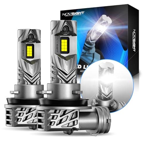 NOVSIGHT H11 Bulbs 48000LM 600% Brightness H8/H9 1:1 Mini Size Fog Light Bulb Set 6500K Cool White, Pack of 2