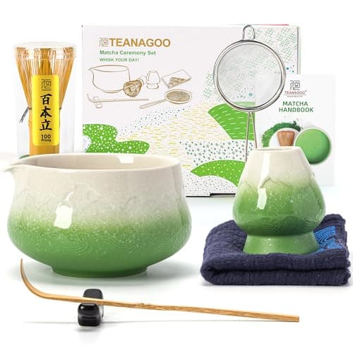 TEANAGOO 7 Pcs Matcha Whisk Set,Green Matcha Set, Ceremony Matcha Powder Kit,Matcha Tea Set for Making Latte,Matcha Whisk Set and Bowl with Scoop&Sifter,Fuji Design Ceramic Bowl,Gift for Matcha Lovers - Image 1