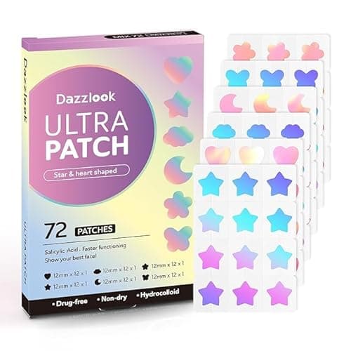 Dazzlook Cute Star Pimple Patch with Salicylic Acid, Mix Shapes Hydrocolloid Pimple Stickers Iridescent Colors 72 Pcs, Fashion Zits Blemishes Breakouts Patches - Image 1