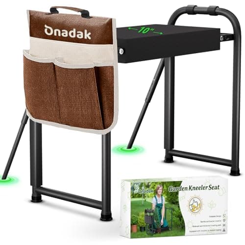 Onadak Heavy Duty Garden Kneeler and Seat for Elderly, 400lbs Capacity Foldable Gardening Stool with Support Legs & Thick Pad, Includes Large Tool Organizer Bag, Black