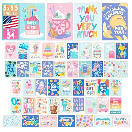 Hadley Designs Assorted Cards With Envelopes All Occasion - 54 Bulk Greeting Cards For All Occasions, Mixed Greeting Card Assortment, Birthday, Thank You, Congrats, Sympathy, Holiday Variety Card Pack - Image 1