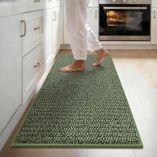 JSEI Kitchen Runner Rugs, 17''x60'' Non-Slip Kitchen Mats for Floor, Machine Washable Absorbent and Stain Resistant Kitchen Rug, Carpet Mats with TPR Backing for Kitchen, Green - Image 1