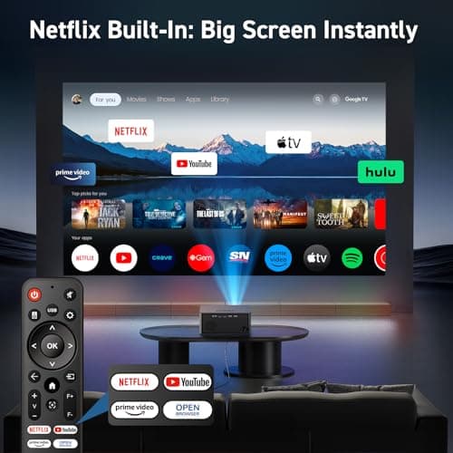 SOPYPOU Smart Projector with WiFi and Bluetooth, Netflix Included, 1080P & 4K Support, Short Throw 1.1:1 for Bedroom, Dorm & Apartment, Dolby Audio, E-Focus, Pre-installed YouTube, Prime Video Apps - Thumbnail 3