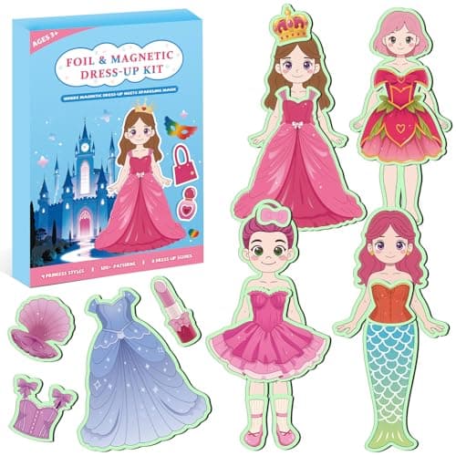 Magnetic Dress Up Dolls for Girls, Princess Mermaid Fairy Ballerina Unicorn Foil Art and Craft Fun Kit Travel Game Car Airplane Activity Toys Easter Party Gifts for Kids Ages 3 4 5 6 7 8 9 10 11 12 - Image 1