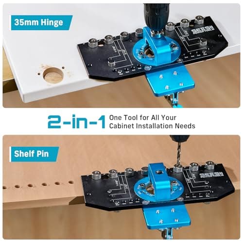SEESII 3-in-1 Cabinet Hardware Jig Aluminum Alloy for 35mm Concealed Hinge; 5mm& 1/4" Shelf Pin;Handle template with Adjustable Edge and Quick Clamp for Hinge Hole& Shelf Hole for Woodworking&Home DIY - Thumbnail 2