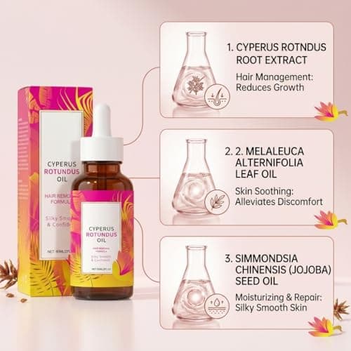 Cyperus Rotundus Oil Hair Removal | Slow Unwanted Hair Regrowth, Soften & Lighten Body Hair, Minimize Pores | Natural Depilatory Cream for Legs, Arms, Underarms | For All Skin Types | 2 Fl Oz - Thumbnail 2