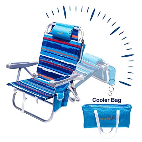 SUNNYFEEL Low Beach Chair 5 Position Lay Flat, Portable Folding Backpack Beach Chairs Heavy Duty with Cooler Bag, Cup Holder for Outdoor/Lawn/Picnic/Fishing, Foldable Camping Chair (New BlueStripe) - Image 1