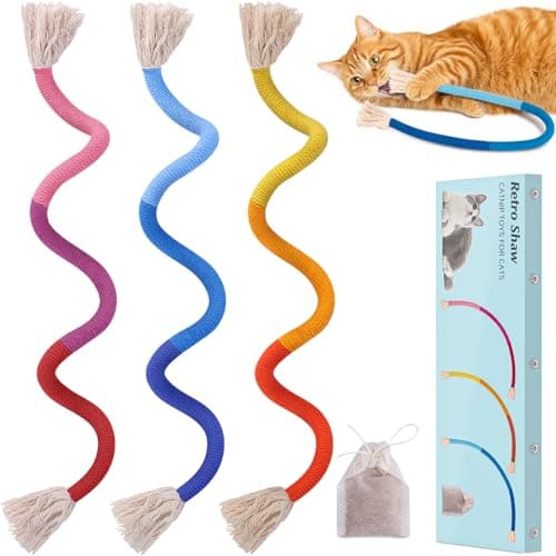 Retro Shaw Cat Chew Toys, 3-Pack Durable Rope Toys with Refillable Organic Catnip, Safe Dental Cleaning Interactive Toy for Indoor Cats & Kittens, 23.6 Inches - Image 1