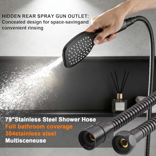 SonTiy Rain Shower Head System with Handheld Spray, 360° Adjustable Shower Arm Exposed Showerhead Kit with Caddy for Whole Family, 1.8 GPM, Oil Rubbed Bronze - Thumbnail 6