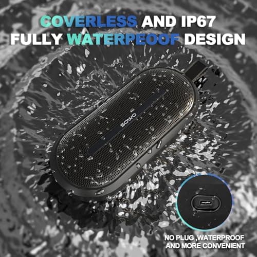 SOWO Portable Wireless Speaker with Bluetooth, Enhanced Immersive Bass, Partyboom Technology, 40W Loud Clear Stereo Sound, IP67 Waterproof, 16H Playtime for Outdoor, Camping and Travel - Deep Black - Thumbnail 3