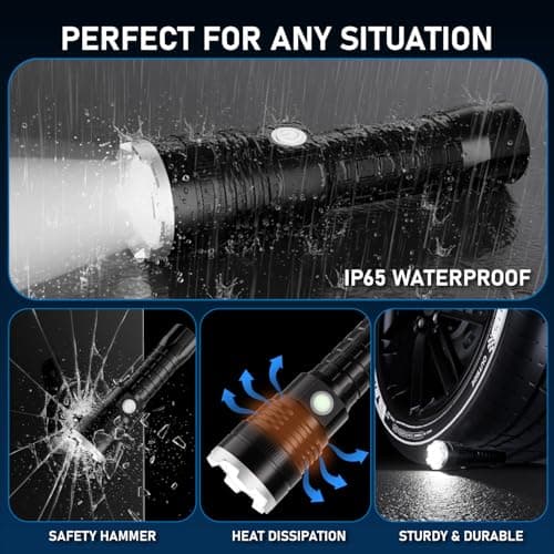 Starlume LED Flashlights High Lumens, 90000lm Super Bright Rechargeable Flashlight, Zoomable, 5 Modes, Waterproof, Powerful Tactical Flash Light for Camping, Hiking, Outdoor, Emergencies, Home & Gifts - Thumbnail 6