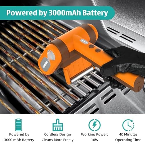 Electric Rechargeable Grill Brush,Grill Cleaner for Outdoor Grill with 800 RPM Motor - Bristle-Free Stainless Steel Grill Cleaner with LED Light for BBQ, Heavy Duty Grill Cleaning Tool (Champagne) - Thumbnail 4