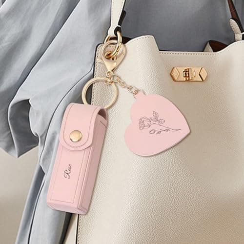 NYLGOXITK Customized engraved lipstick case keychain with mirror - Personalized mini lipstick travel case, compact makeup storage bag, a gift for ladies and girls - Thumbnail 5