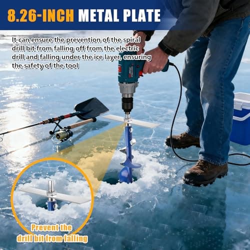 SFNSM Ice Fishing Auger Drill Attachment with 8.2in Metal Plate, Ice Fishing Gear Accessories, Soil Drilling and Digging Project, Fits 1/2" Drill Adapter Chuck, 1/4" Hole, Ideal Fishing Gifts for Men - Thumbnail 5