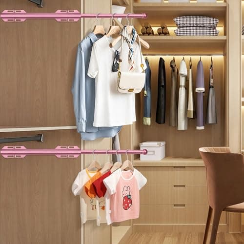 Valet Rod For Closet Pull Out, Heavy Duty Adjustable Valet Rod For Closet, Laundry Room, Bedroom, Bathroom(Cherry Blossom Pink) - Thumbnail 5