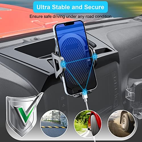 DIAMOOKY Upgraded Phone Mount for Jeep Wrangler JK JKU 2018 2017 2016 2015 2014 2013 2012 2011, Dash Multi-Mount Phone Holder Kit w/Storage Tray Interior Accessories - Thumbnail 4