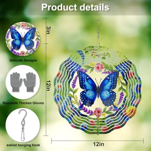 Wind Spinners Outdoor Butterflies - Birthday Gifts for Women Men Mom, Hanging Butterfly 12 inch 3D for Garden Decor for Outside, Patio, Yard, Outdoor - Thumbnail 6