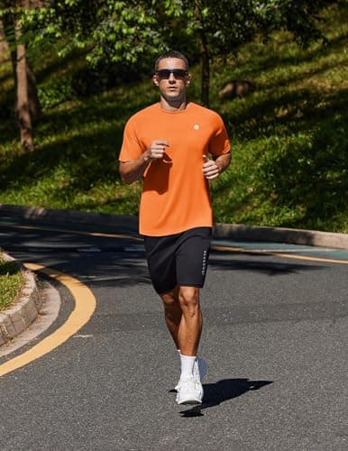 PINSPARK Gym Shirts Men Quick Dry UPF 50+ Workout T-Shirts Rash Guard Swim Shirts Moisture Wicking Tee for Athletic, Beach, Hiking S Orange - Thumbnail 3