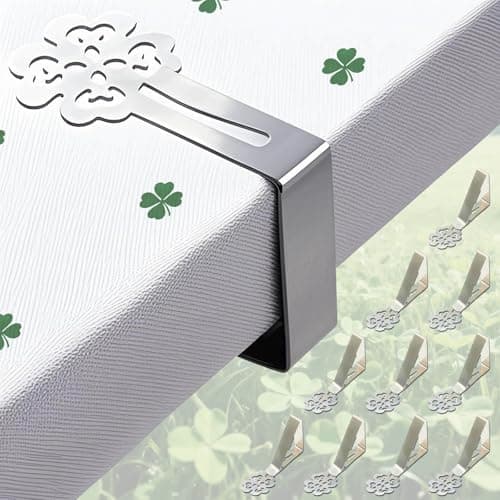 Tablecloth Clips for Outdoor Thick Tables 10 Pack, Lucky Clover Picnic Table Cloth Holder Clip Indoor, Heavy Duty Stainless Steel Cover Clamp for Party Wedding Home Restaurant Camping Accessories - Image 1