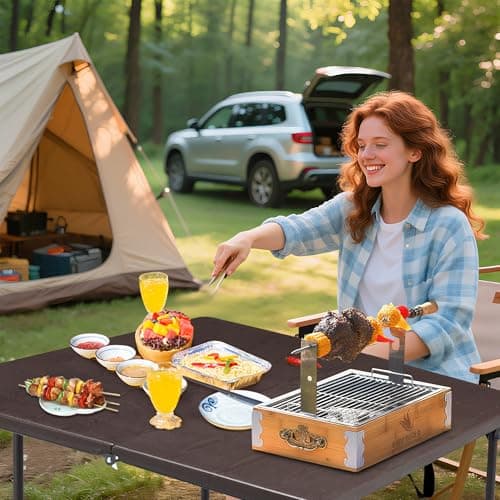 Outspurge 34" Folding Table, Portable Square Camping Card Table with Collapsible Legs & Carrying Handle, Plastic Tables for Outdoor Cooking,Camping,Picnic, Office, Party, Brown - Thumbnail 2