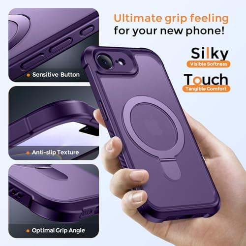 MOCCA for iPhone 17e Case & iPhone 16e Case with Magnetic Invisible Stand [Full Camera Protection][Compatible with Magsafe] Military Drop Shockproof Translucent Matte Phone Case Cover 6.1",Deep Purple - Thumbnail 6