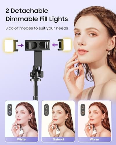 ACKIMA 53'' Selfie Stick Tripod with Light, Enhanced 4-Leg Cell Phone Stand Camera Tripod with Rechargeable Wireless Remote & 2 Fill Light, Portable Selfie Stick Travel Essentials for iPhone Android - Thumbnail 2