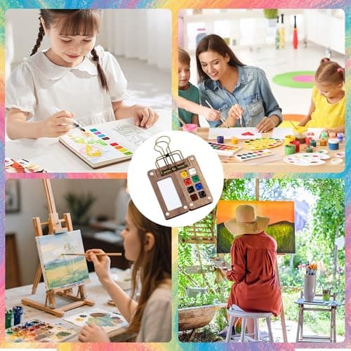 YAKUNCL 12-Color Mini Watercolor Travel Set with Wooden Sketchbook Kit - Portable Watercolor Painting Set Including Water Brush Pen, Sketch Pad & Copper Clip for Artists, Students & Painters - Thumbnail 6