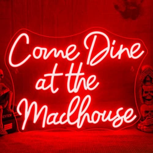 FAXFSIGN Come Dine at The Madhouse Neon Sign Restaurant Neon Signs for Wall Decor Red LED Night light for Home Bar Gothic Halloween Horror Party Club Man Cave Decoration - Image 1