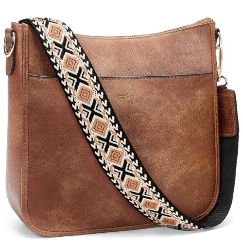 GEMIU Leather Crossbody Purse for Women Crossbody Bags Leather Shoulder Bags with Guitar Strap Brown - Image 1