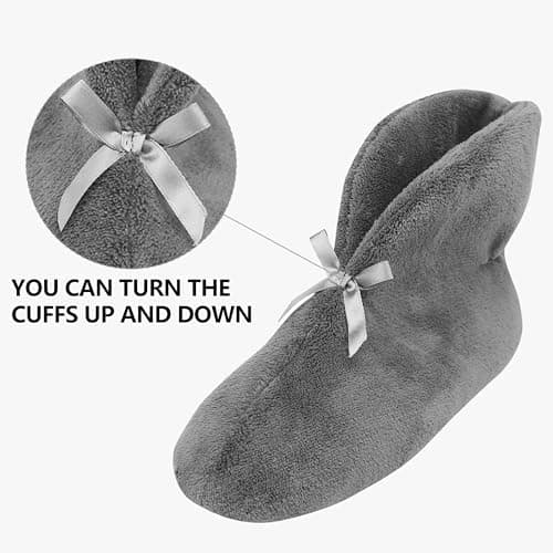 Slipper Boots, Forfoot Womens Slippers House Lightweight Winter Warm Slipper Booties Plush Bedroom Bootie Indoor Office Shoes Dark Grey US 9.5 - Thumbnail 5